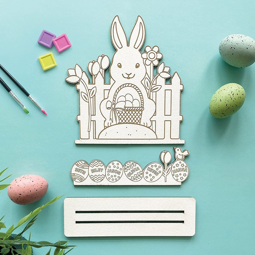 Personalized DIY Wood Easter Bunny and Eggs Gift