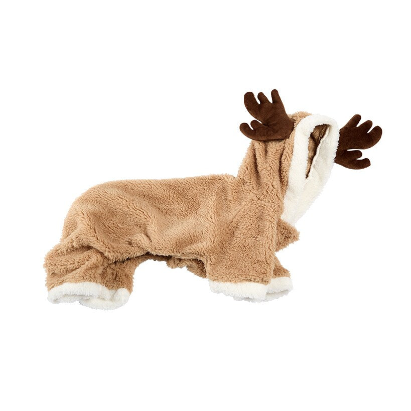 Pet Santa Or Reindeer Plush Fabric Costume With Hood