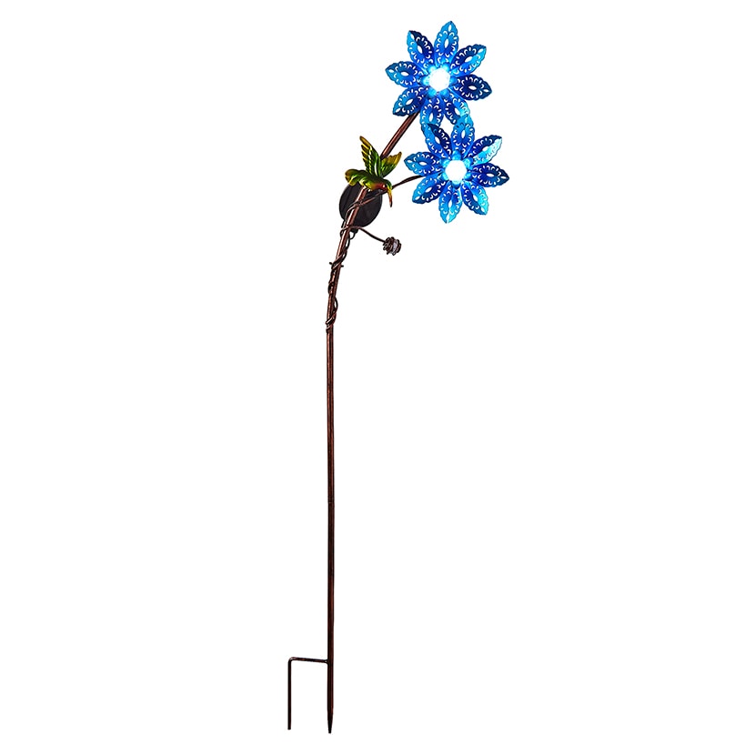 Solar Double Flower and Critter Garden Stake Set – Pink and Blue#select-color_blue
