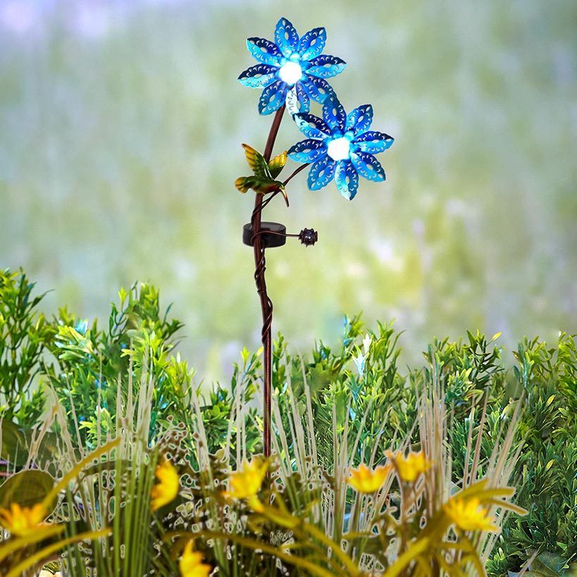 Solar Double Flower and Critter Garden Stake Set – Pink and Blue#select-color_blue