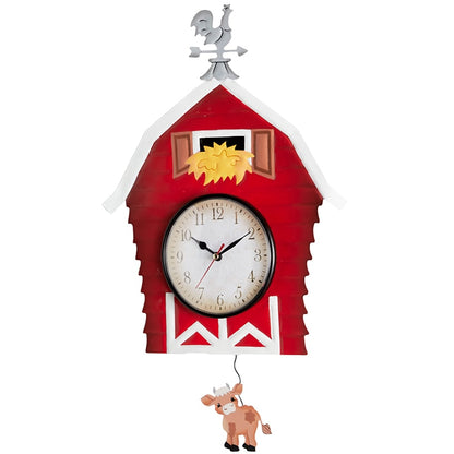 Clock Pendulum Country Theme Cow Pig Barn Rooster