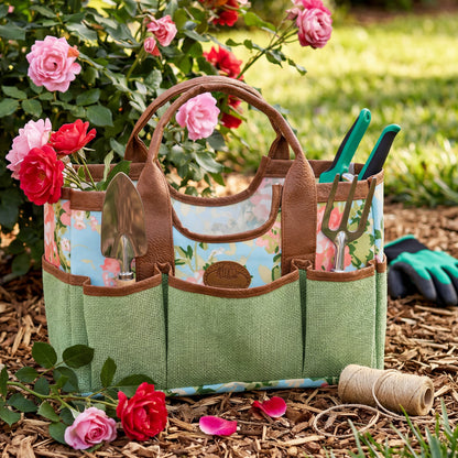 Durable Rose Print Canvas Tool Bag for Gardening
