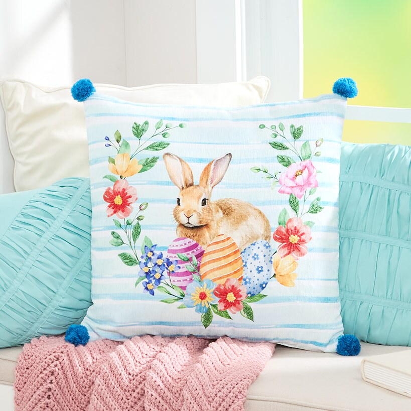 Easter Bunny Embroidered Decorative Pillow#select-pillow_bunny-&-wreath