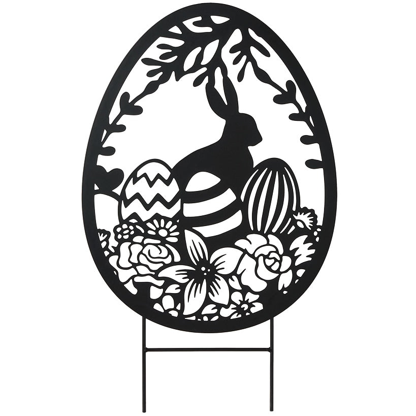 Easter Egg Silhouette Stake With Bunny And Flowers
