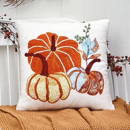 Fall Embroidered Decorative Pillow