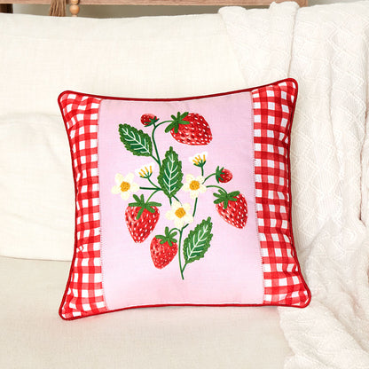 Strawberry Garden Embroidered Decorative Pillow