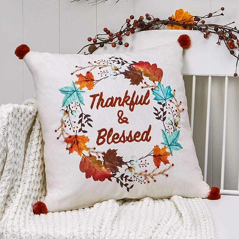 Thankful Harvest Embroidered Decorative Pillow#select-pillow_thankful-and-blessed