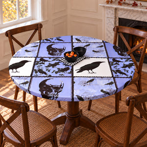 Round Custom Fitted Tablecloth with Flannel Backing Halloween