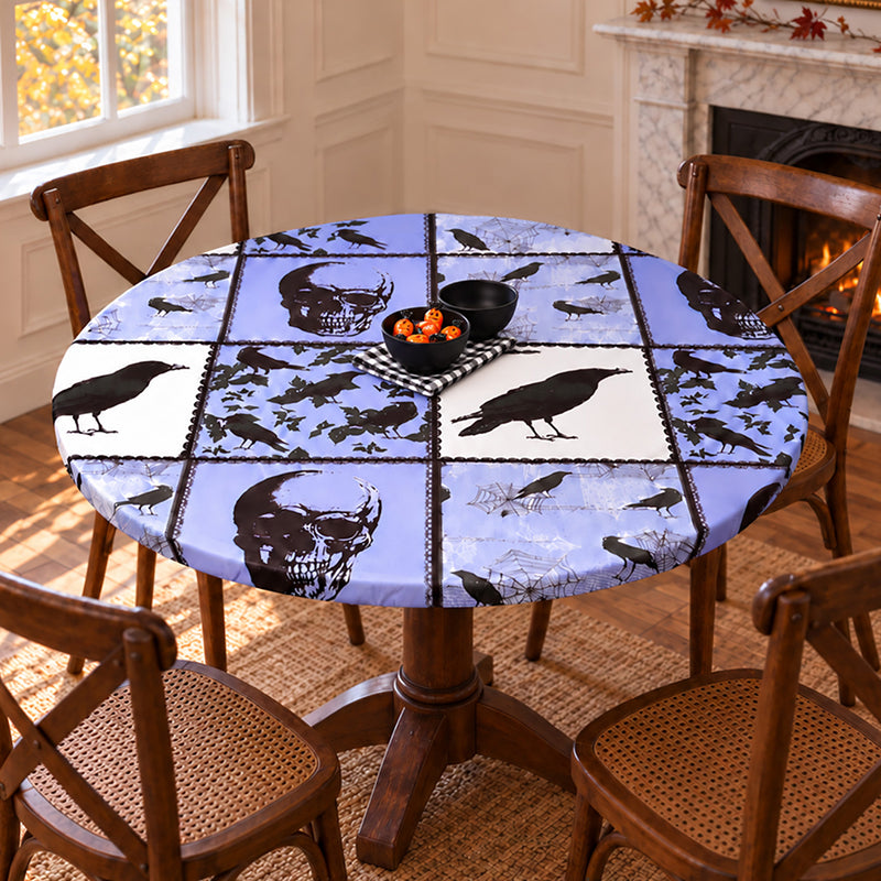 Round Custom Fitted Tablecloth with Flannel Backing Halloween
