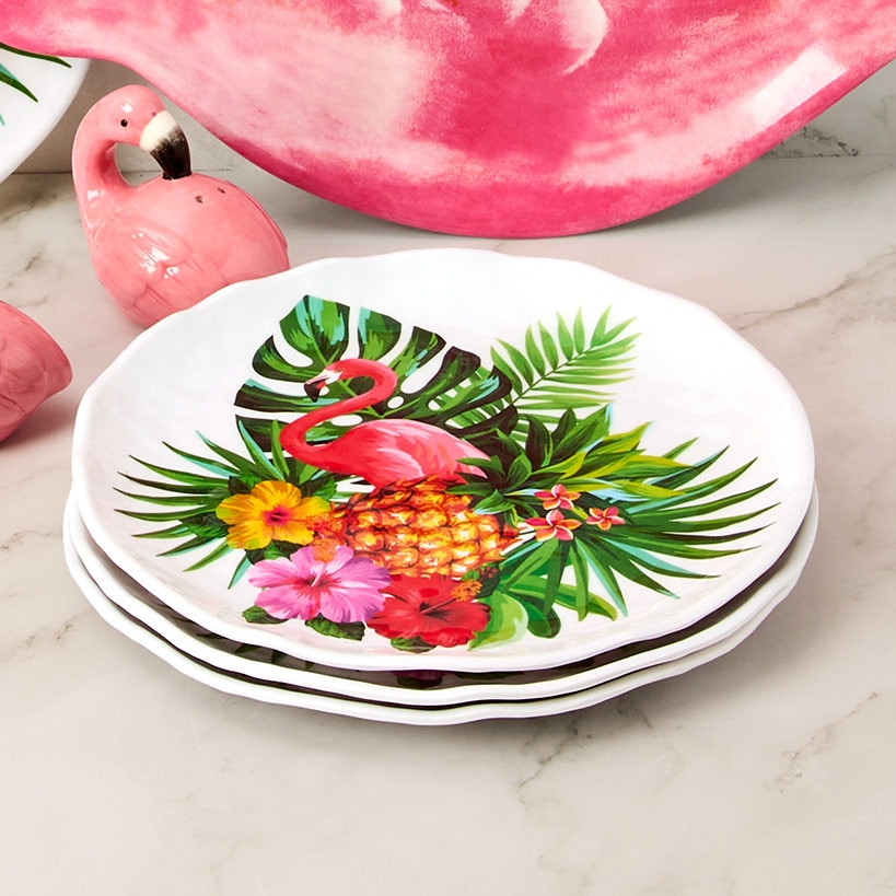 Flamingo in Paradise Tableware - Set of 4 Melamine Dessert Plates