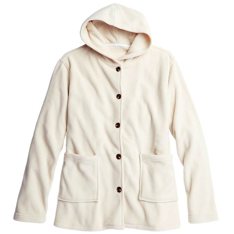 Women's Button-Up Fleece Jacket with Hood#select-color_cream