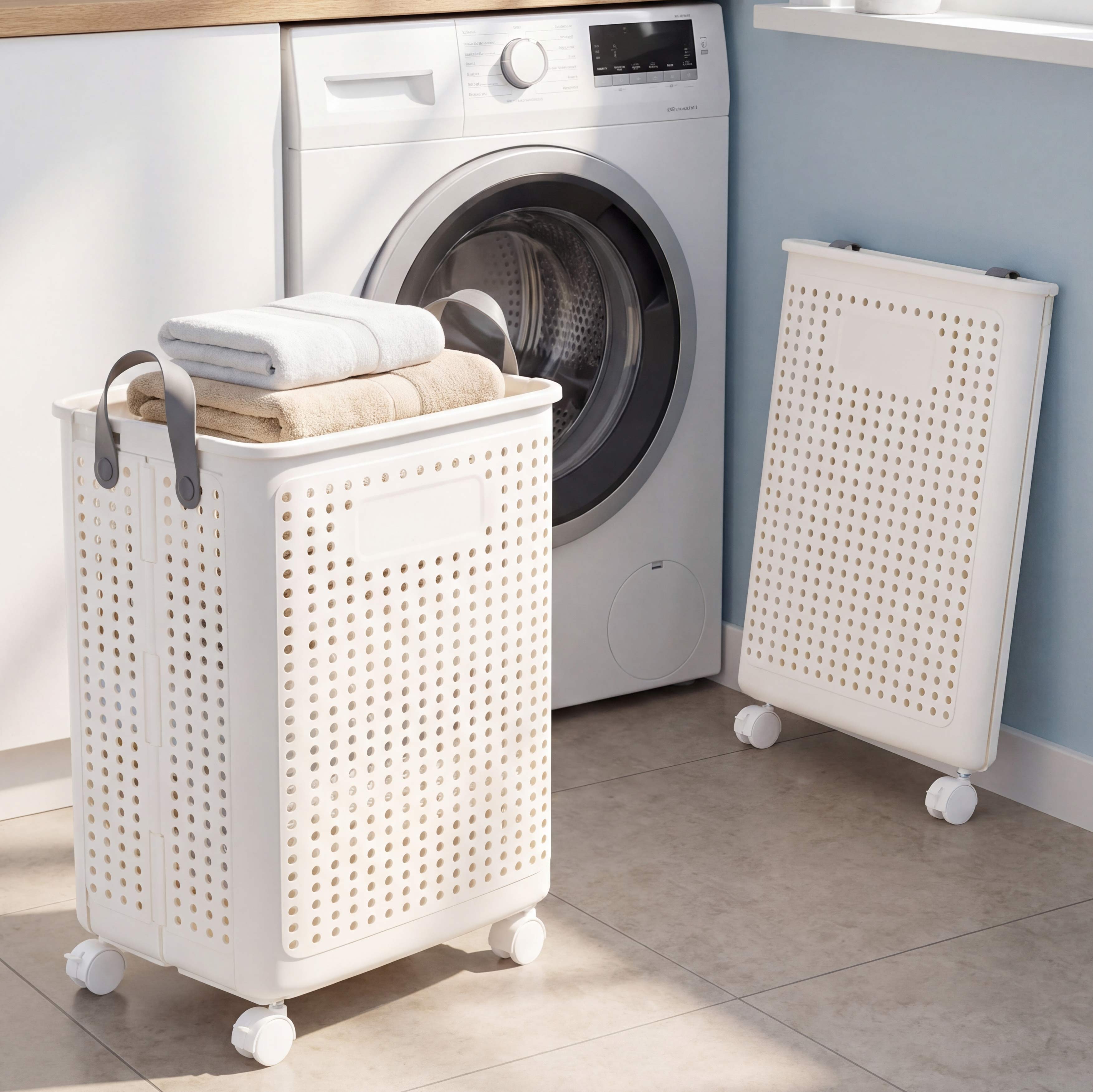 Foldable Laundry Basket with Wheels