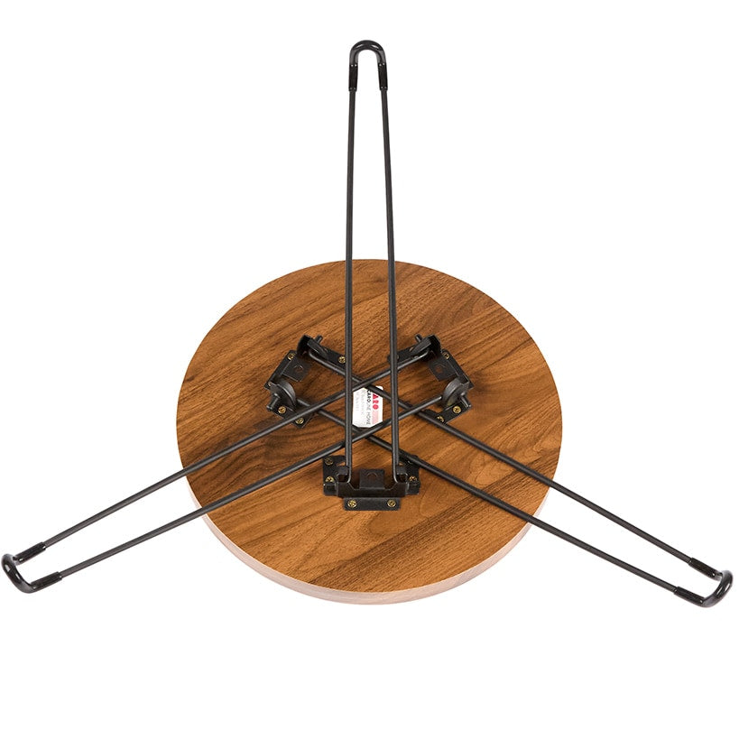 Round Wooden Side Table with Metal Foldable Legs - 15"D