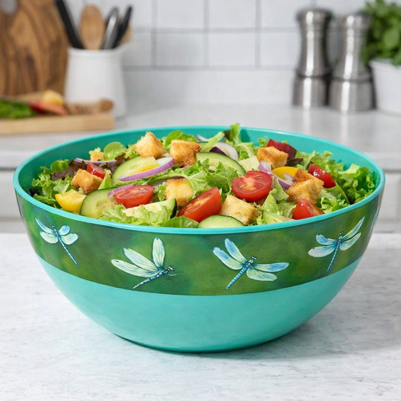 Charming Green Dragonfly Salad Bowl in Melamine