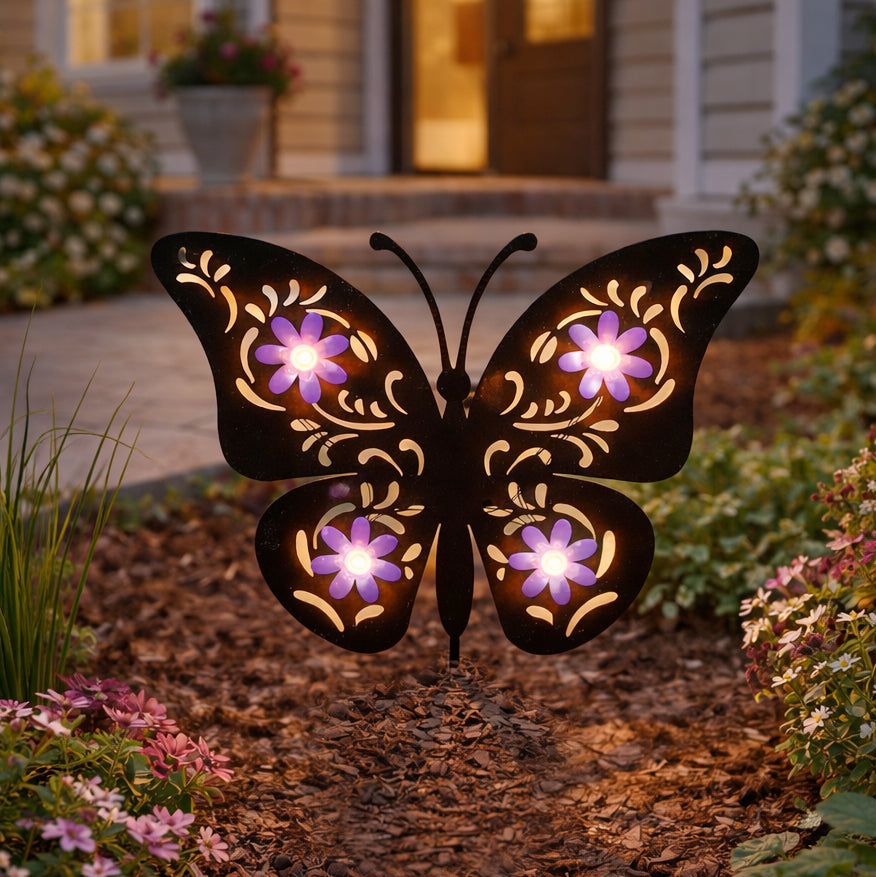 Solar Spring Silhouette Garden Stake With Flowers - Bunny or Butterfly