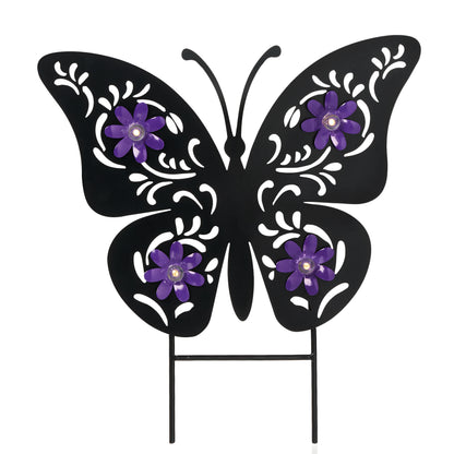 Solar Spring Silhouette Garden Stake With Flowers - Bunny or Butterfly