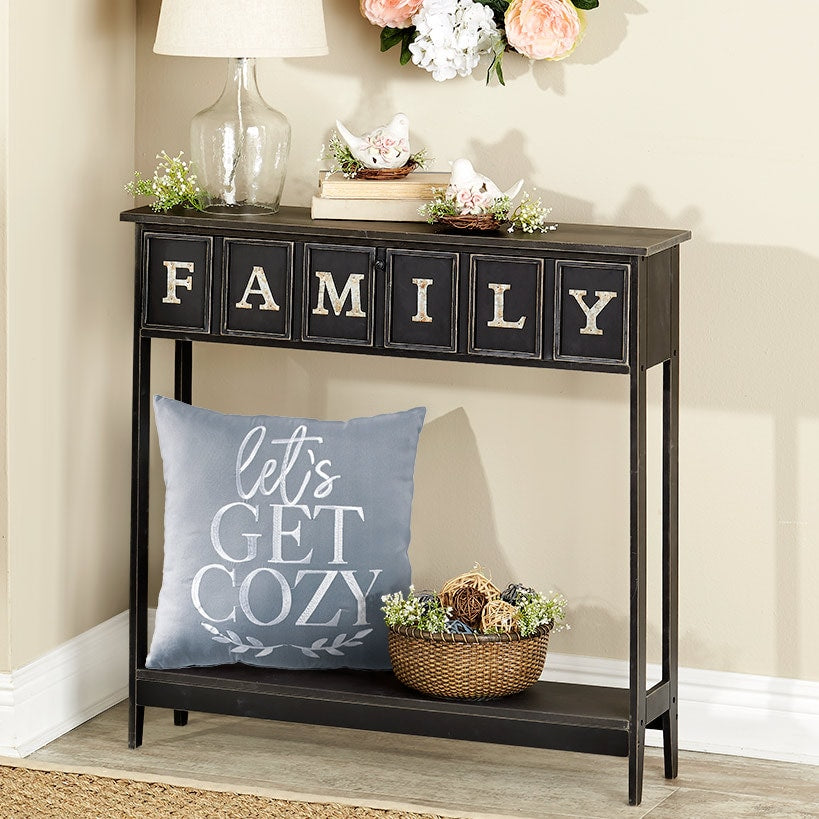 Rustic Wood Console Table with Galvanized Family Sentiment - Black or White#select-table_family---black
