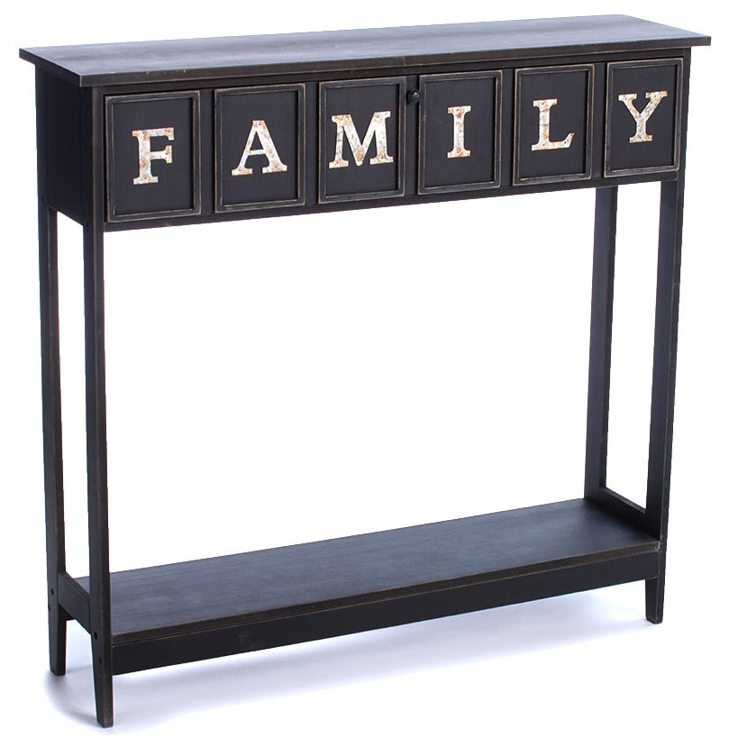 Rustic Wood Console Table with Galvanized Family Sentiment - Black or White