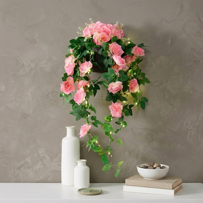 Lighted Wall Hanging Flower Cascade - Cottagecore
