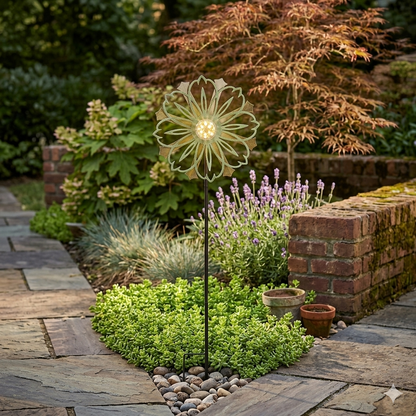 Solar-Powered Copper Patina Wind Spinner