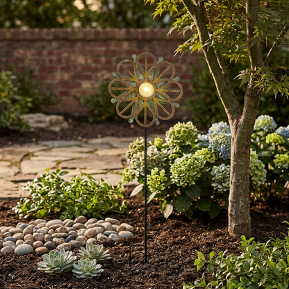 Solar-Powered Copper Patina Wind Spinner