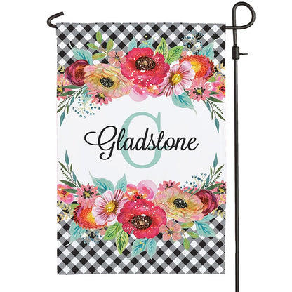 Personalized Gingham and Floral Garden Flag
