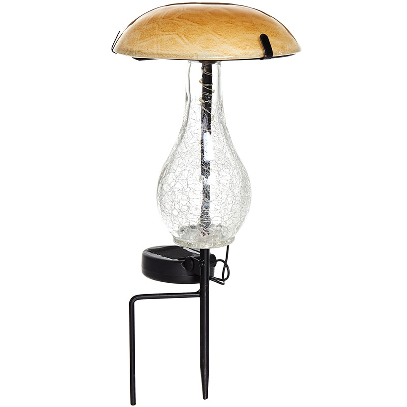 Mushroom Stake Solar Glass With Fairy Lights Purple Or Yellow