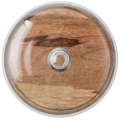 Acacia Wood Cake Stand with Glass Dome