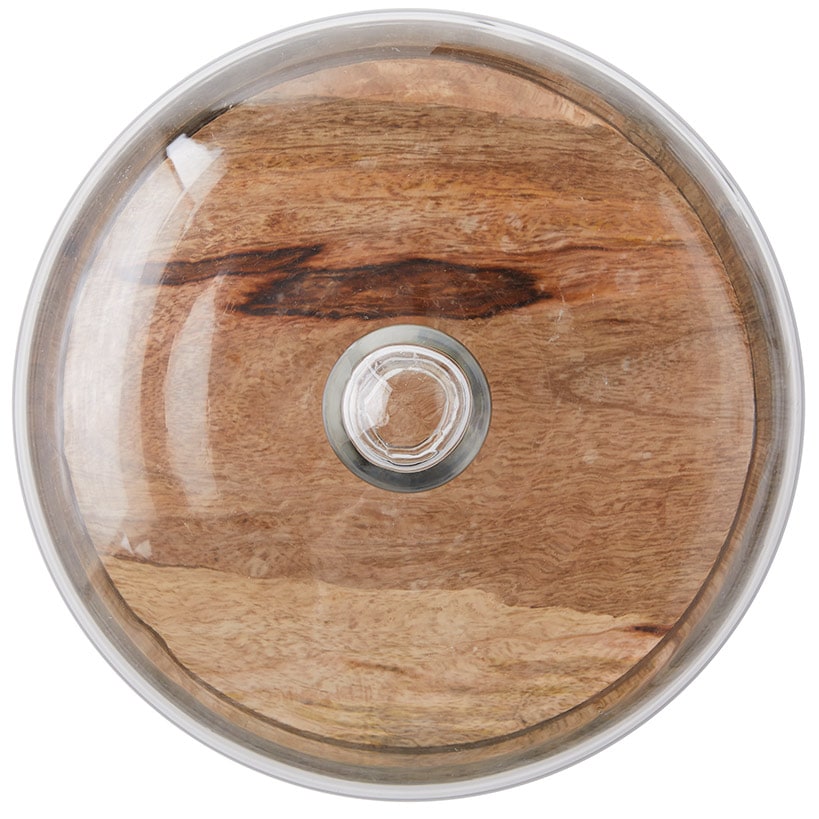 Acacia Wood Cake Stand with Glass Dome