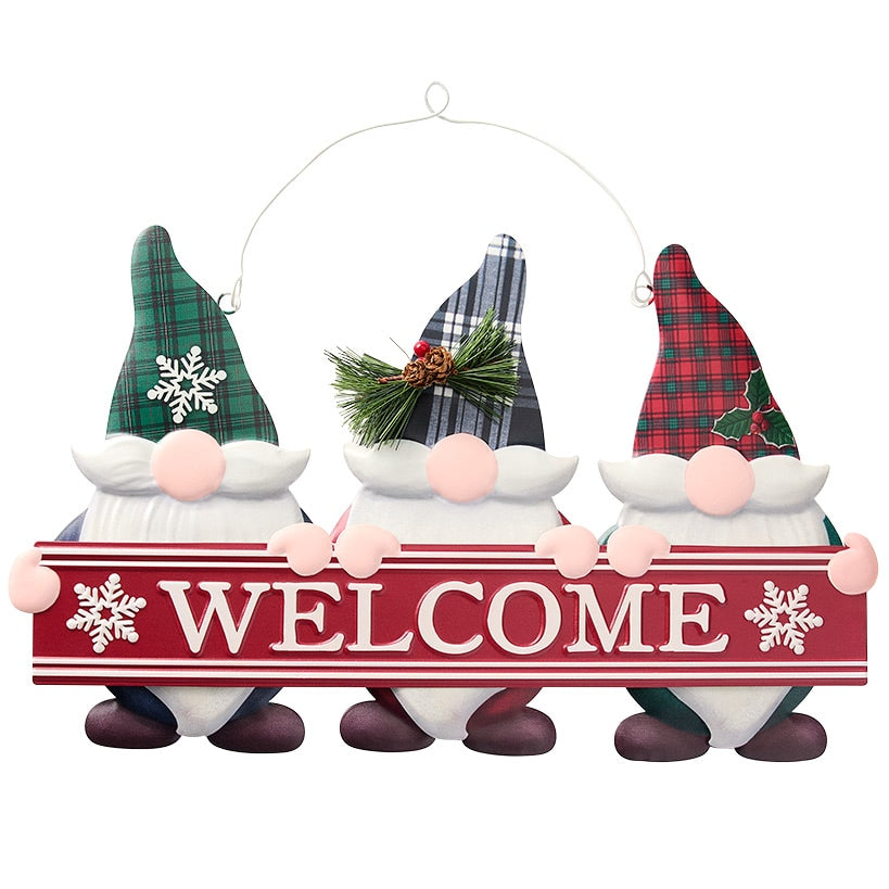 Winter Gnome Trio Metal Welcome Sign