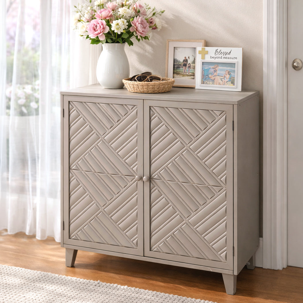 2-Door Gray Cabinet with Chevron Design