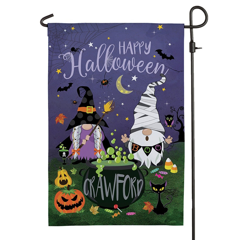 Personalized Halloween Gnome Garden Flag