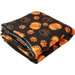 Halloween Pet Blanket Lightweight Cozy Festive Pumpkins And Paw Print