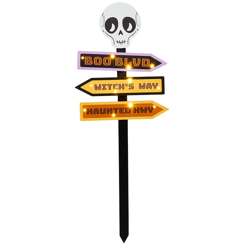 Skeleton Halloween Solar Garden Picket Sign