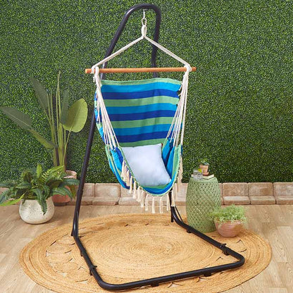 Outdoor Hammock Hanging Striped Chair or Black Metal Stand