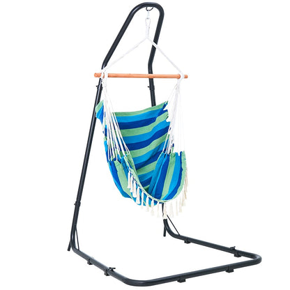 Outdoor Hammock Hanging Striped Chair or Black Metal Stand