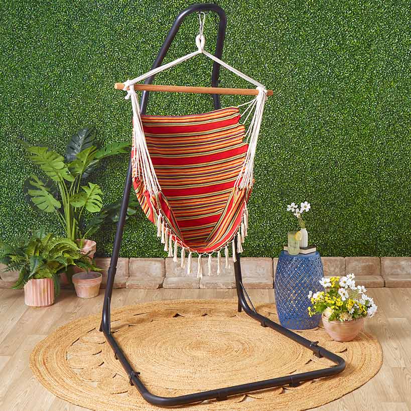 Outdoor Hammock Hanging Striped Chair or Black Metal Stand#select-item_hammock-chair-multi