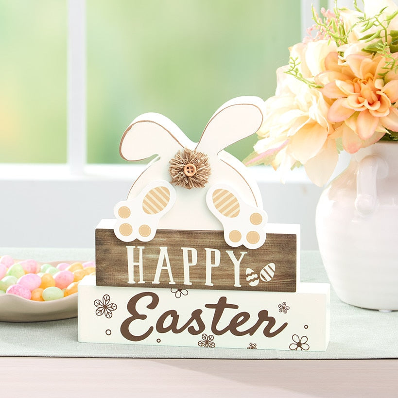 Happy Easter Stacked Block Sign with Bunny - Natural or Spring#select-sign_natural