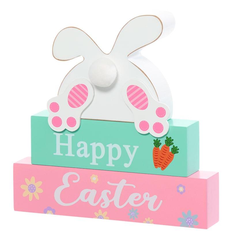 Happy Easter Stacked Block Sign with Bunny - Natural or Spring