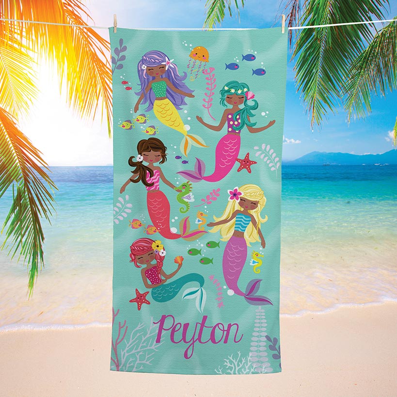 Personalized Mermaids Velour Beach Towel