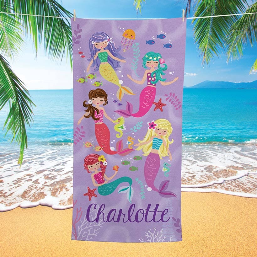 Personalized Mermaids Velour Beach Towel