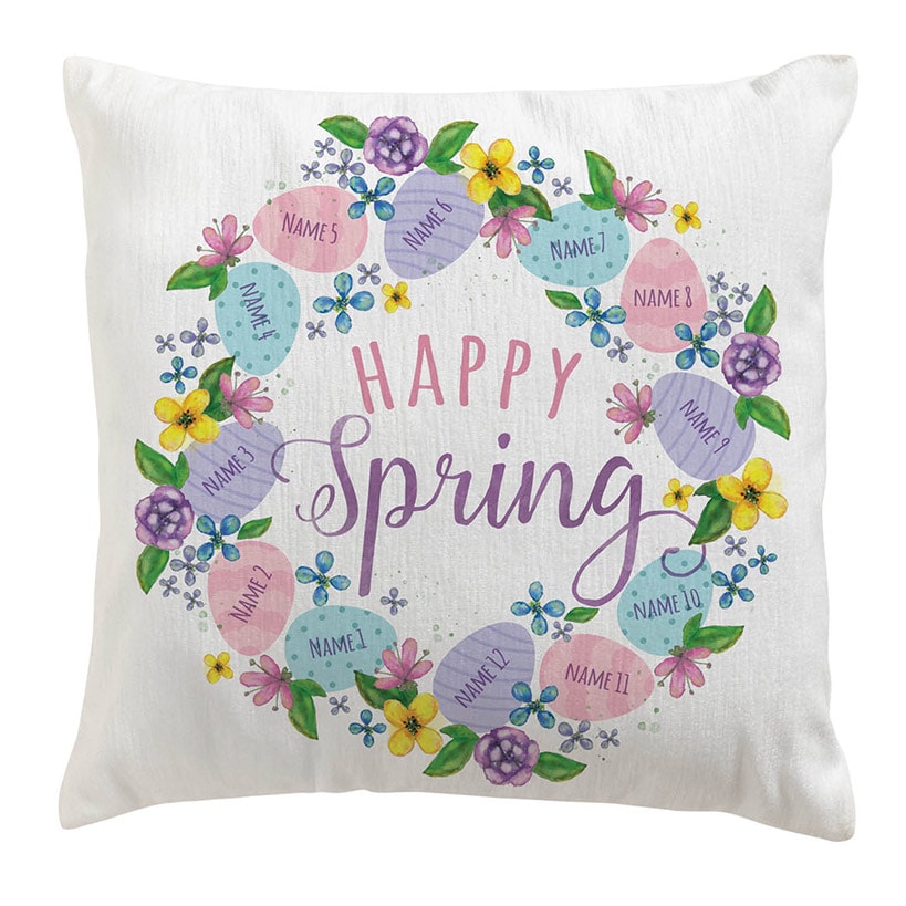 Personalized Happy Spring Wreath Pillow
