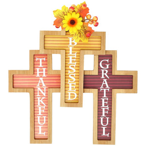Cross Harvest Wall Decor With Sentiment Thankful Blessed And Grateful