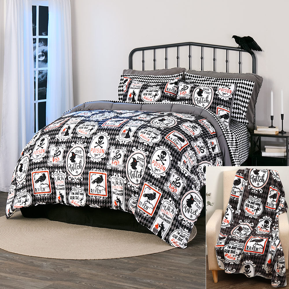 Haunted Walls Comforter Set and Flannel Throw Bundle