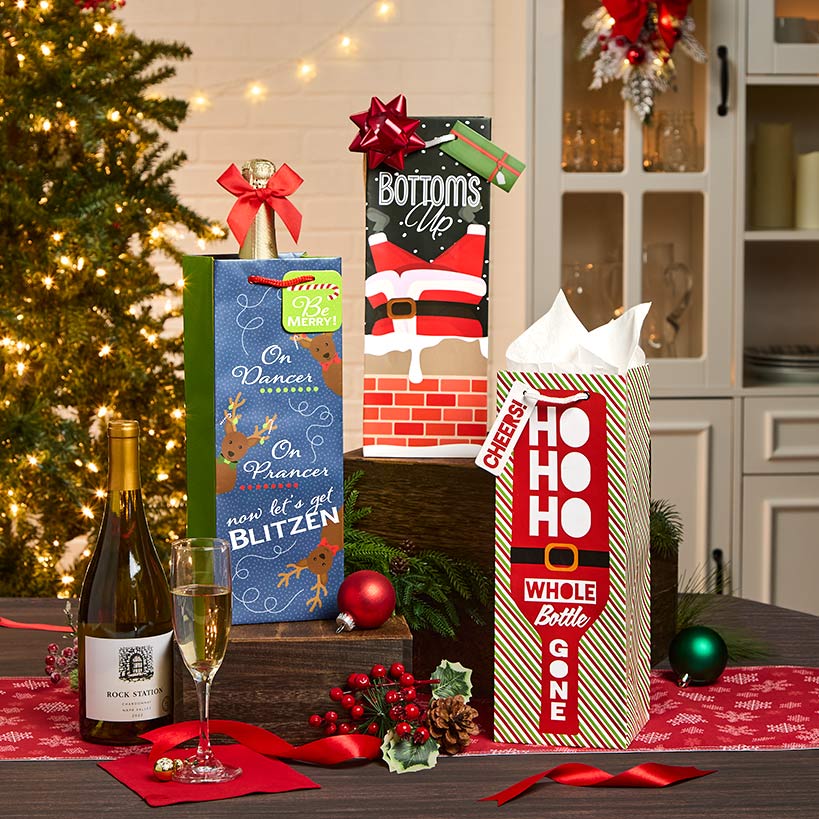 Heavy Weight Bottle Gift Bags Set of 3#select-set_santa