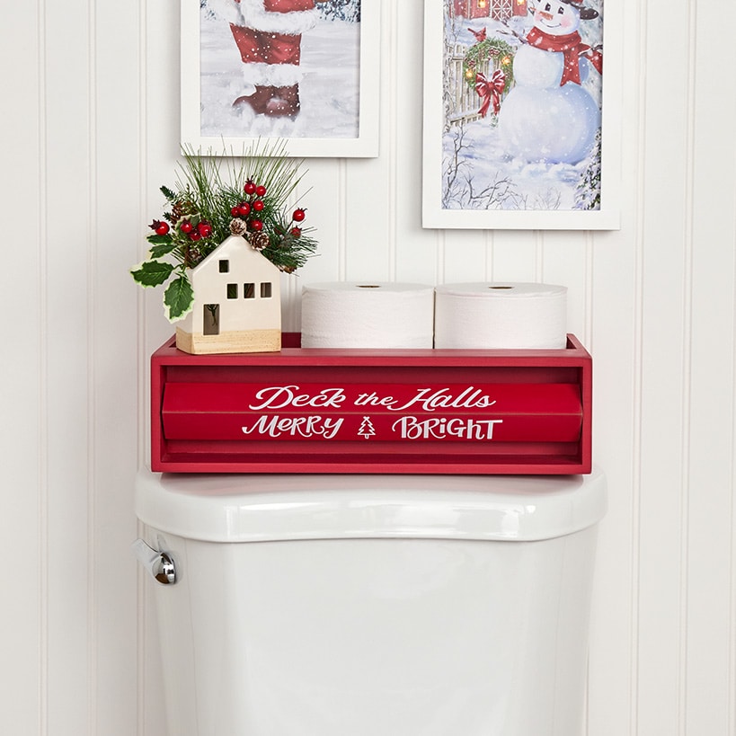 Holiday Bathroom Countertop Storage Tray With Rotating Phrases#select-color_red