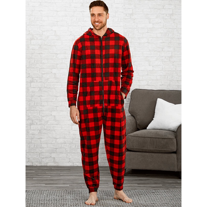 Men's Hooded Camouflage Fleece One-Piece Pajamas