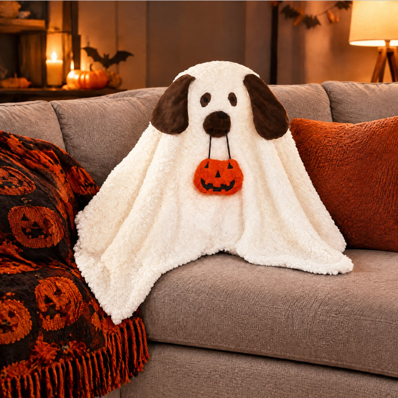 Howl-o-Ween Ghost Dog Halloween Decorative Pillow