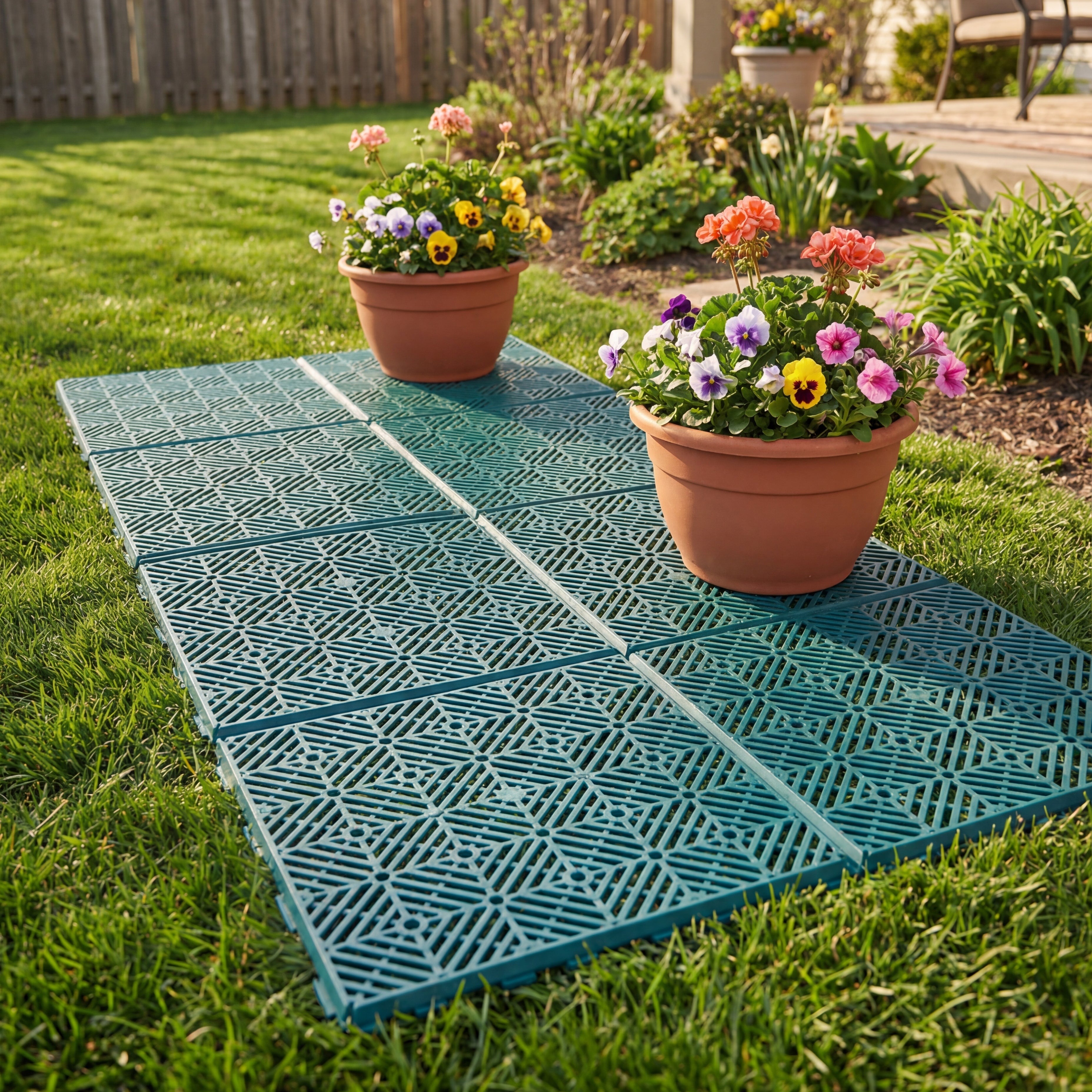 Interlocking Walkway Patio Tiles In Green or Terra Cotta - Set of 10