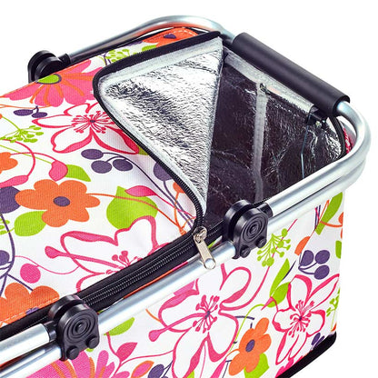 Insulated Cooler Picnic Basket Handles Zip Closure Floral Or Polka Dot